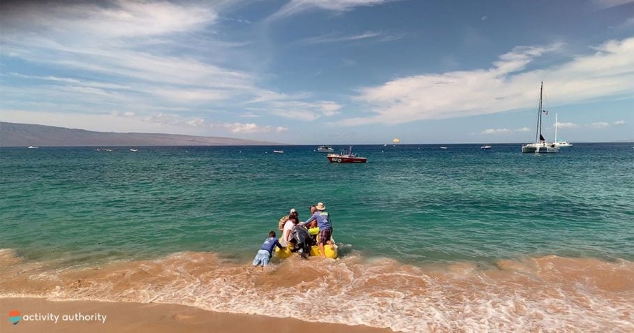 Maui Parasail Guests Getting In Boat